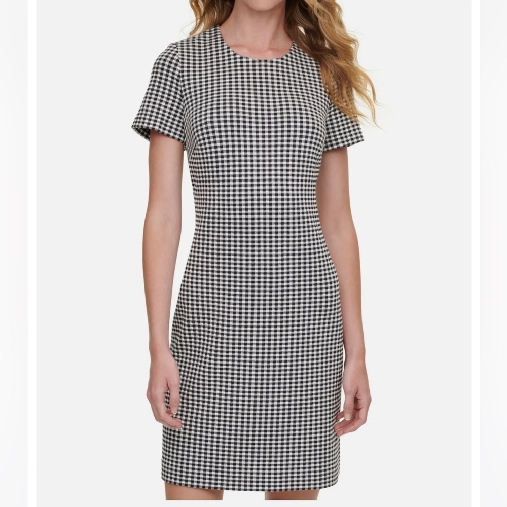Calvin Klein Black & White Checkered Sheath Dress